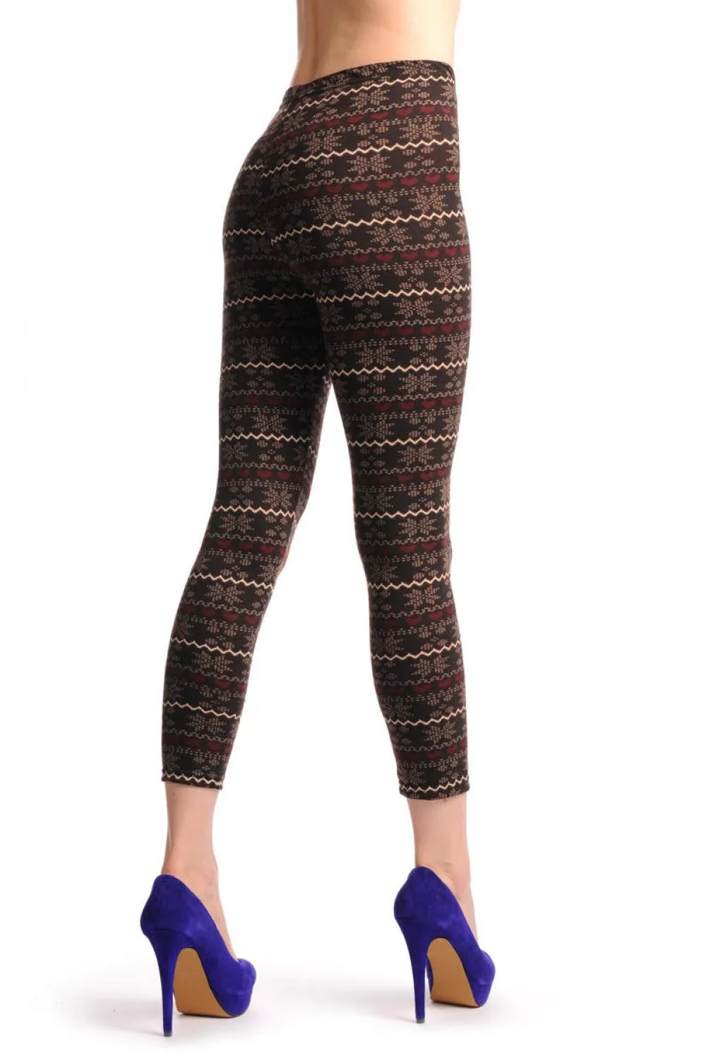 Beige & Burgundy On Dark Brown Aztec Jacquard Knit Print