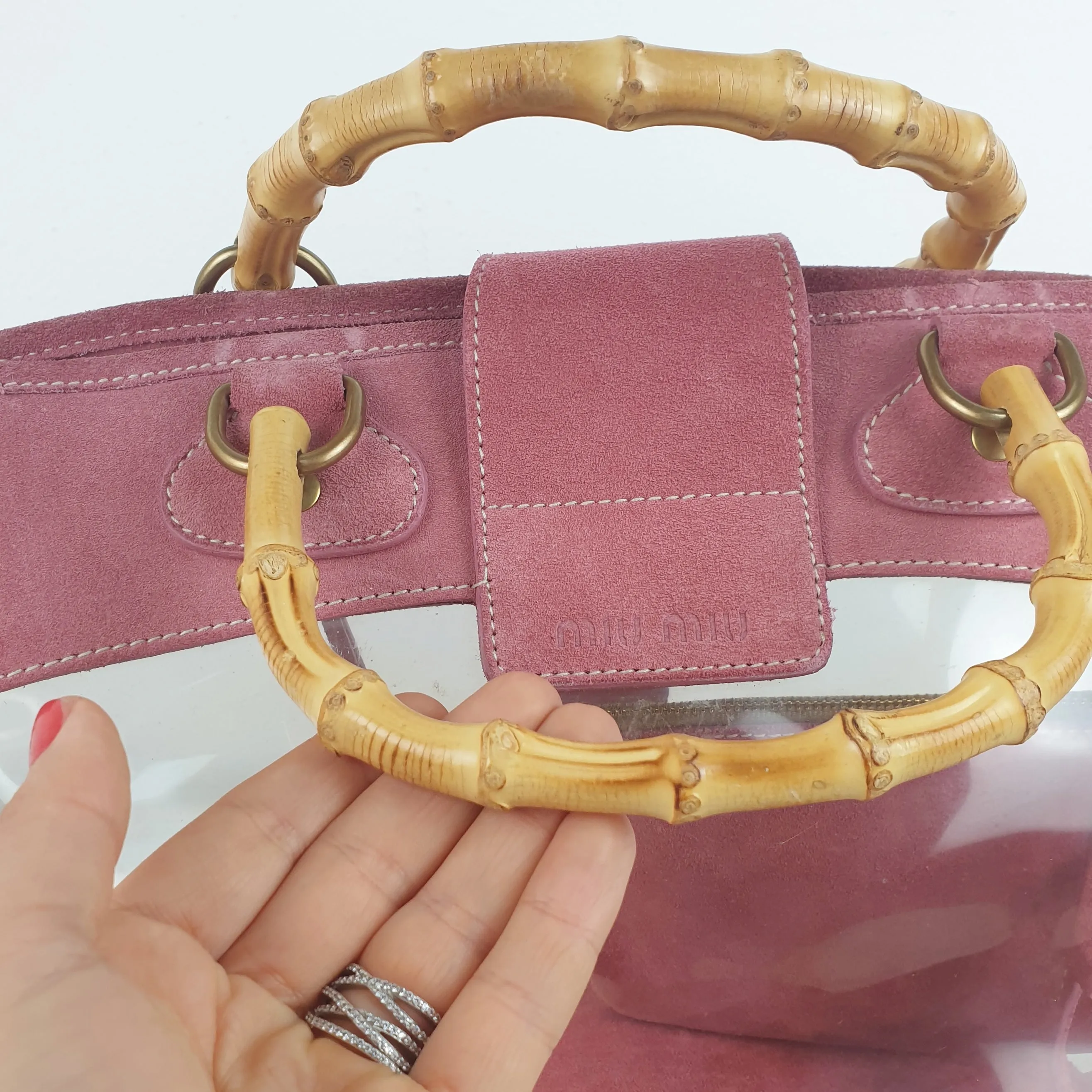 Borsa Miu Miu suede rosa e pvc