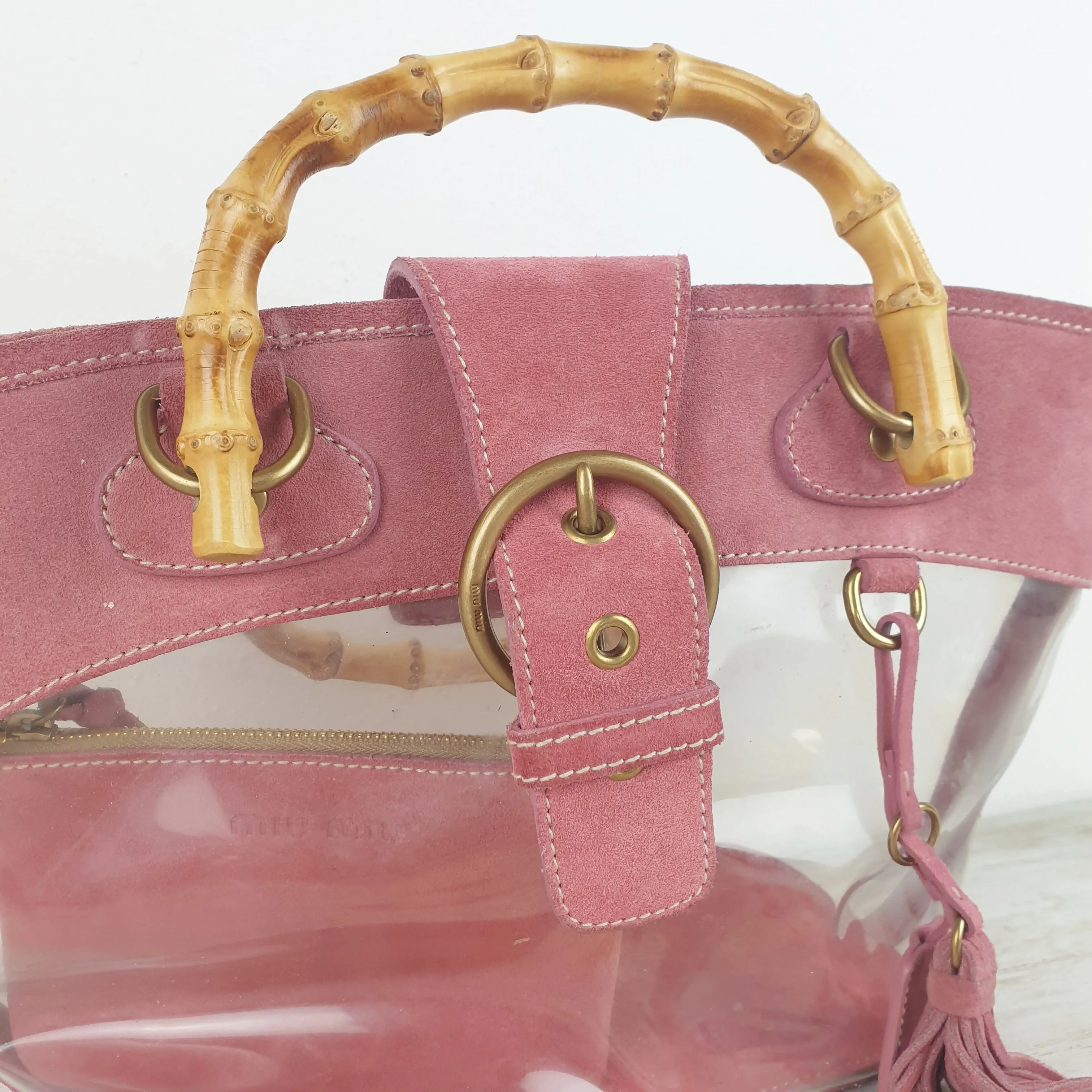 Borsa Miu Miu suede rosa e pvc