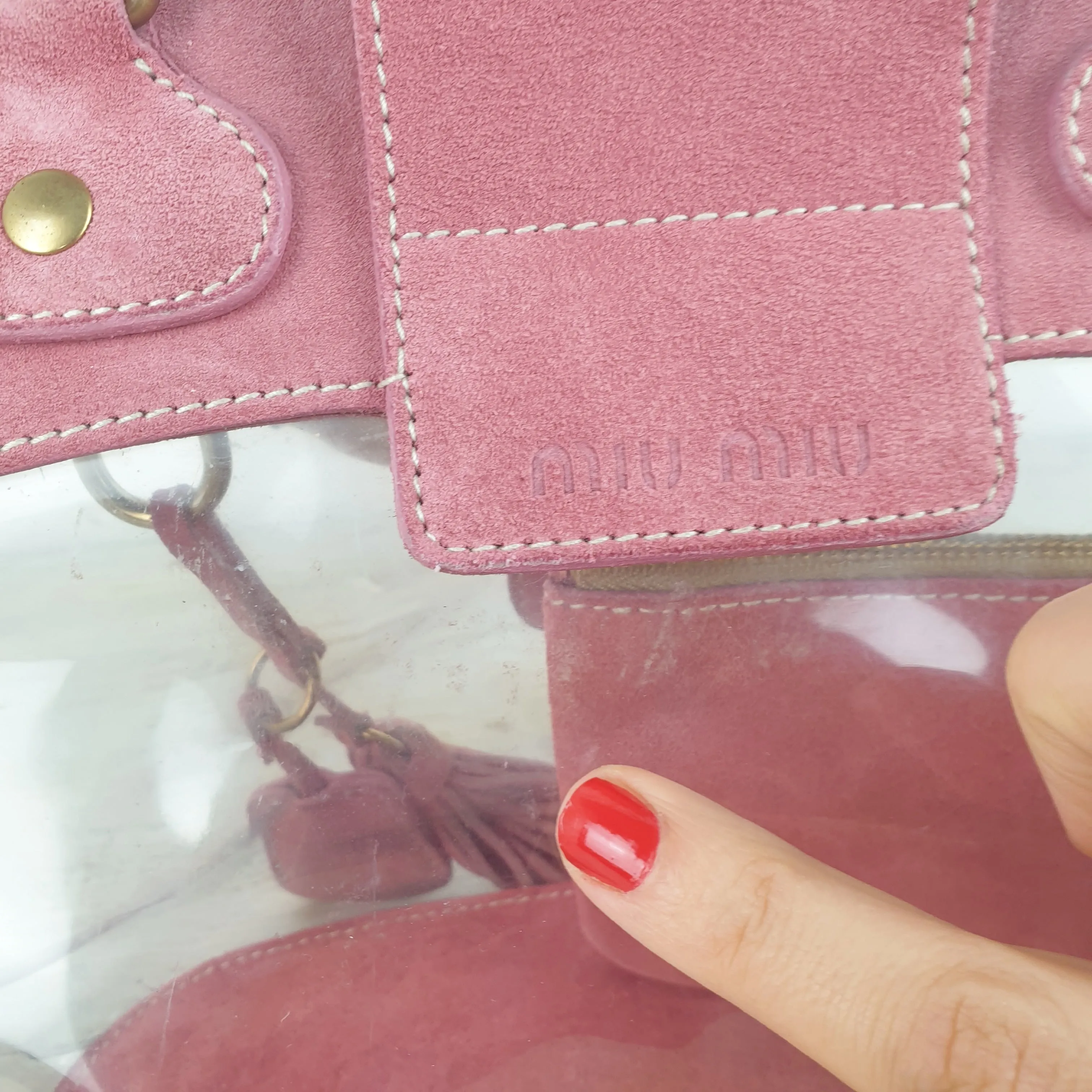 Borsa Miu Miu suede rosa e pvc