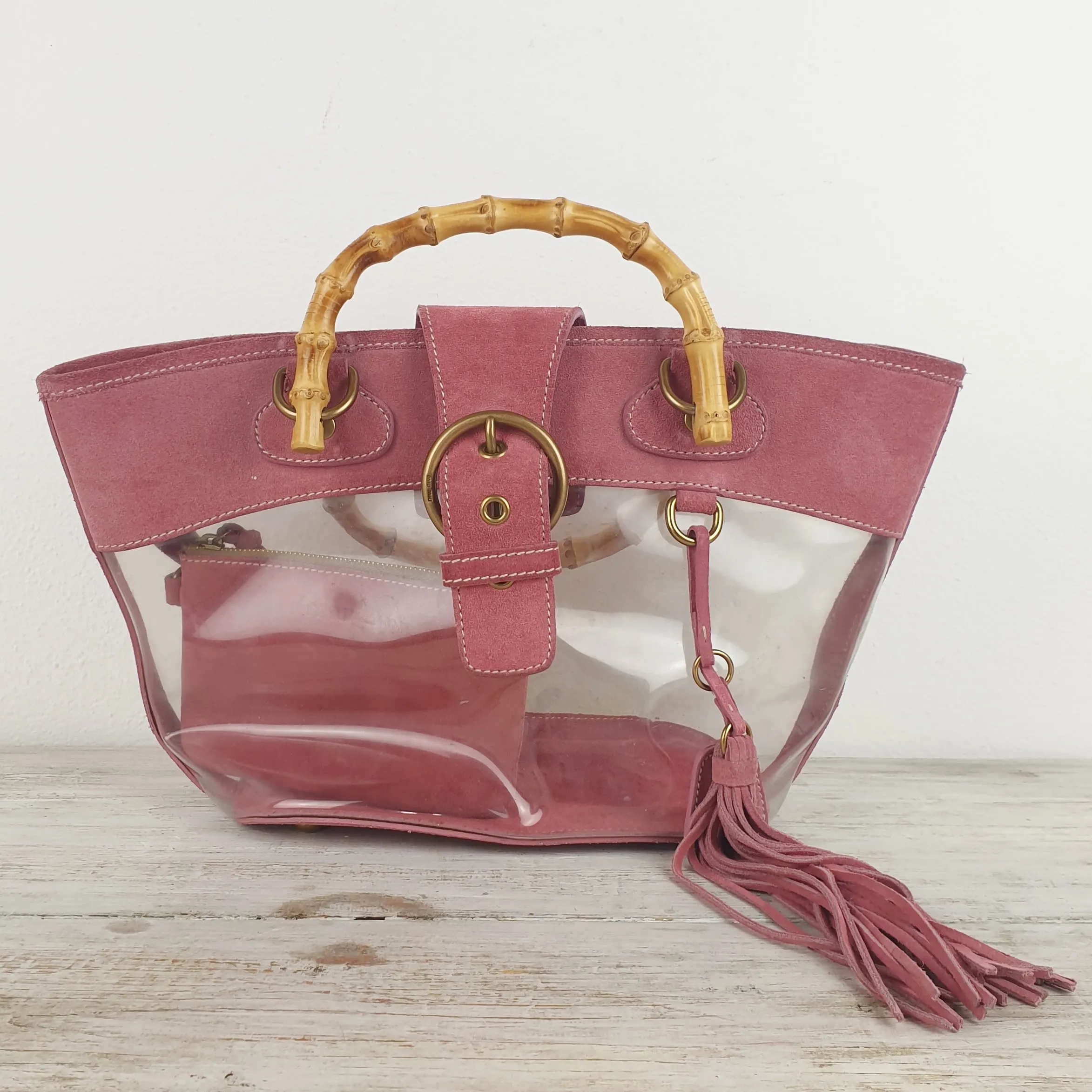 Borsa Miu Miu suede rosa e pvc