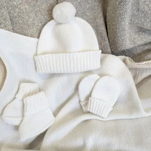 Cashmere Ivory Baby Gift Set - Blanket, Pom Pom Hat, Booties and Mittens