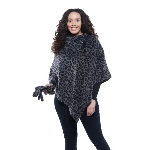 Elisa Gray Leopard Cozy Coat Fleece Poncho and Gloves Set