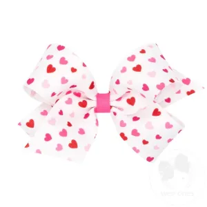 Medium Valentine Heart Print Grosgrain Girls Hair Bow | Bow Clip | Wee Ones