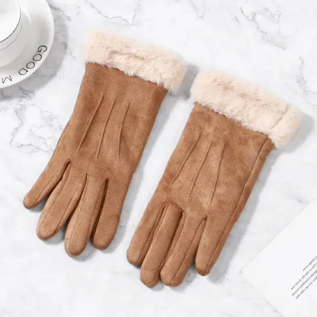 OCW Women Touchscreen Thick Warm Suede Elegant Winter Gloves