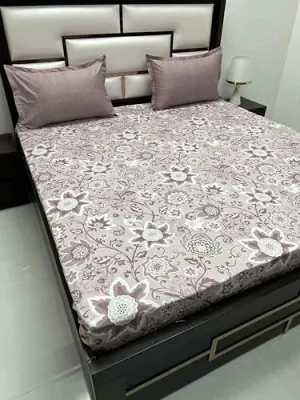 Pure Decor 100% Pure Cotton Lifestyle Collection King Size Bedsheet for Double Bed (108"X108") with 2 Coordinate Pillow Covers PD 4281 - Floral, Purple