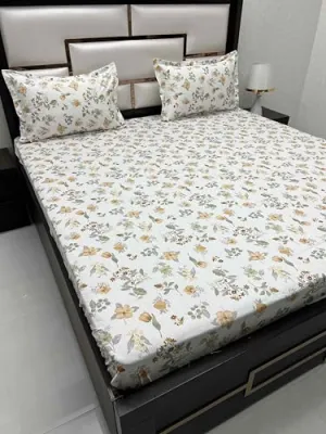 Pure Decor 100% Pure Cotton Royal Velar Collection King Size Twill Fabric Bedsheet for Double Bed (108"X108") with 2 Pillow Covers PD 4250 - Floral, White