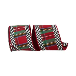 Scarlet Plaid Ticking Traditional Ribbon, 4" X 5YD