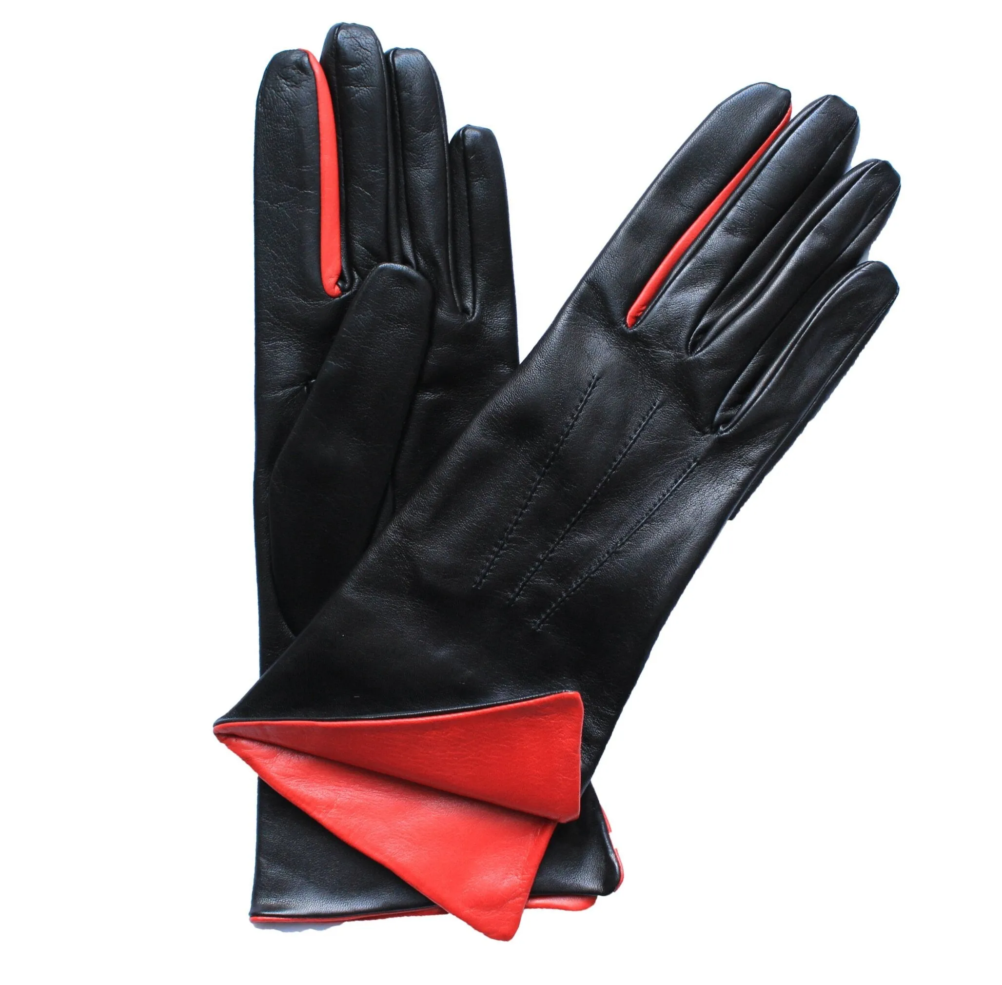 Sophia - Women's Silk Lined Contrast Leather Gloves