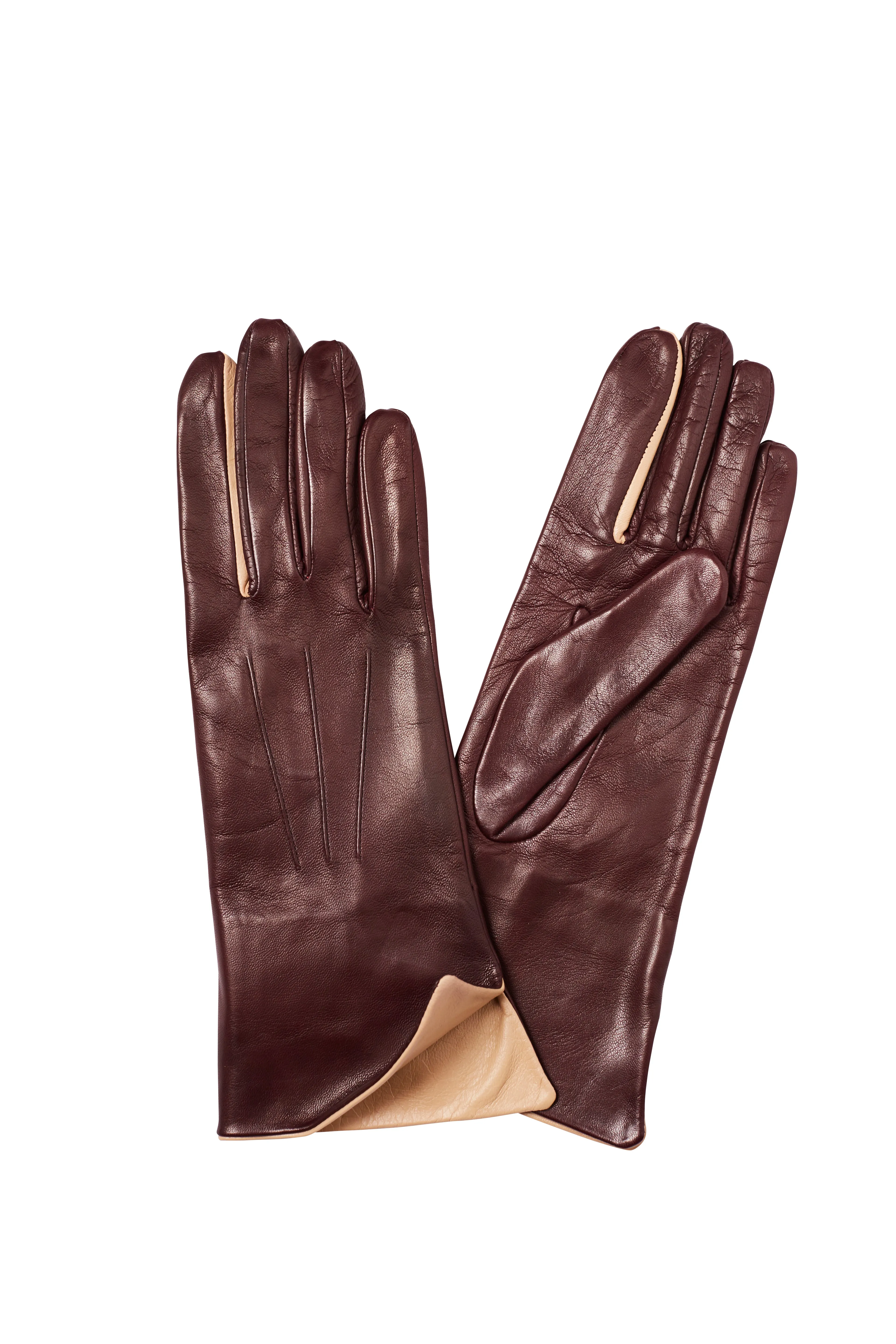 Sophia - Women's Silk Lined Contrast Leather Gloves