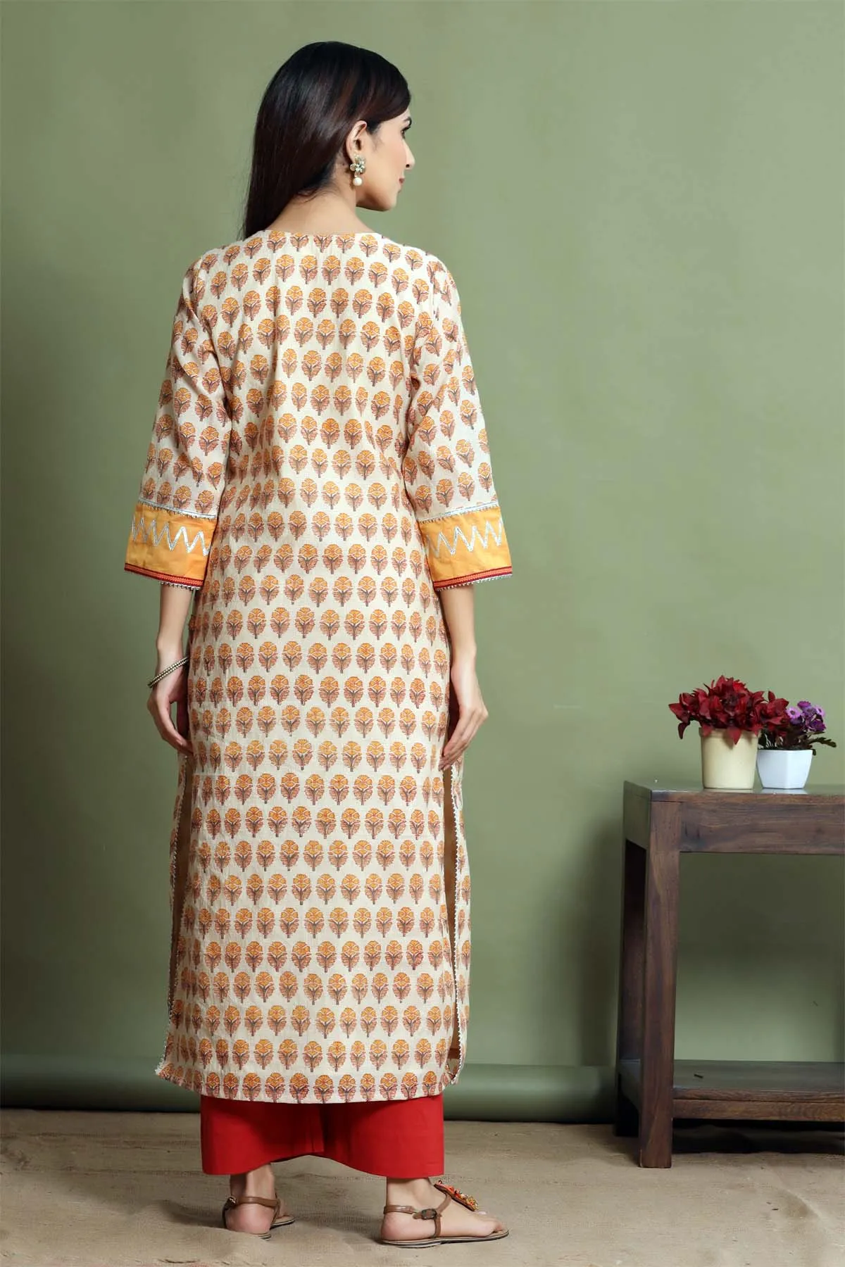 Straight fit chanderi kurta in tortilla brown color