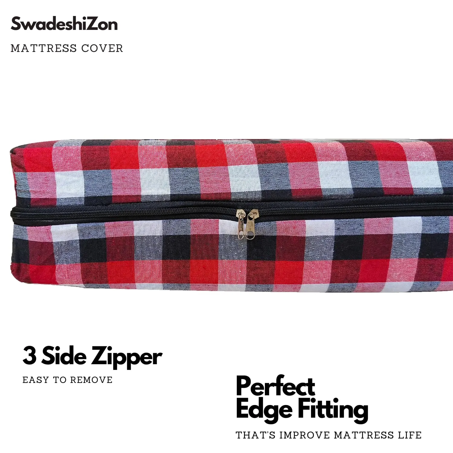 SwadeshiZon Cotton Mattress Cover Protector Single Bed Size with Zipper - Chain | Ultra Soft Breathable- Hypoallergenic | 72x36x4 inches, 3x6 ft, Multicolor, Pack of 2, 250 Gsm