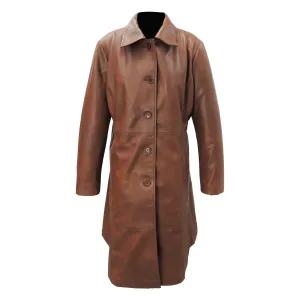 Womens Elegant Brown Leather Coat