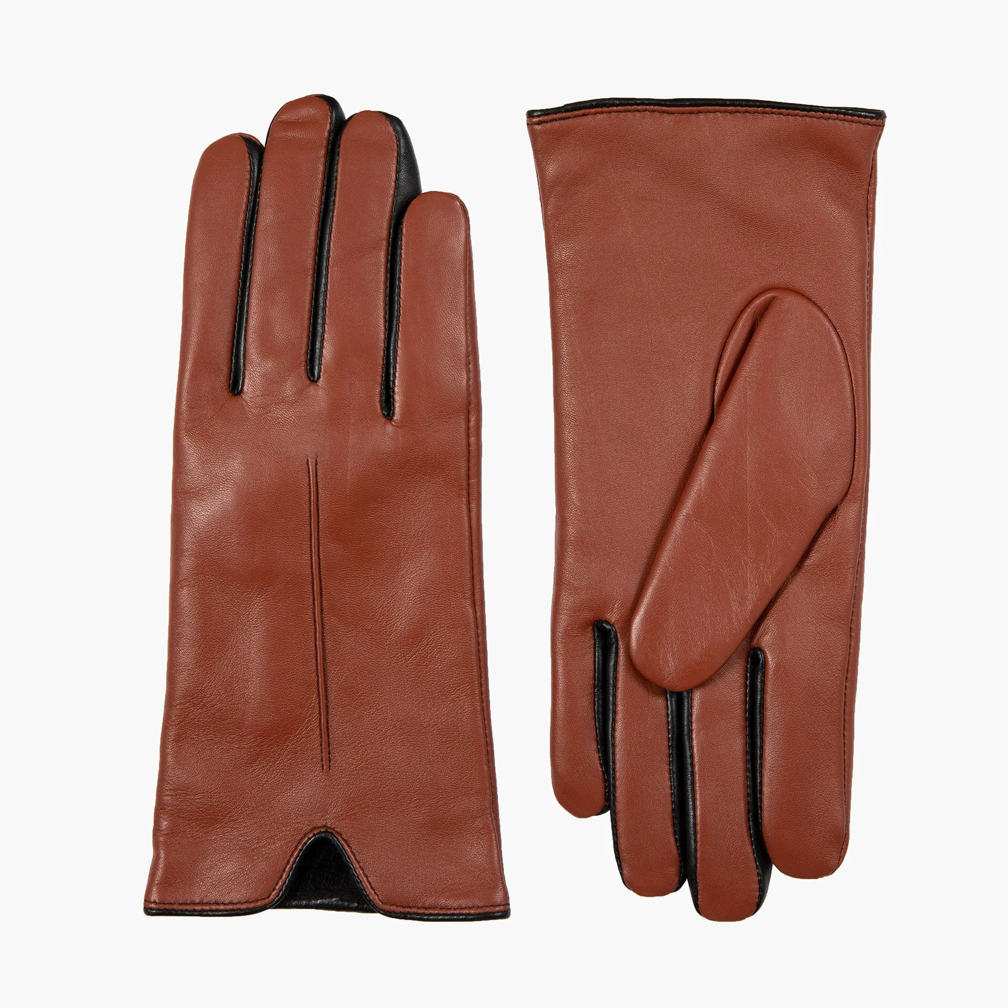 Women’s Single-Point Lined Leather Gloves with Colour Contrast Details